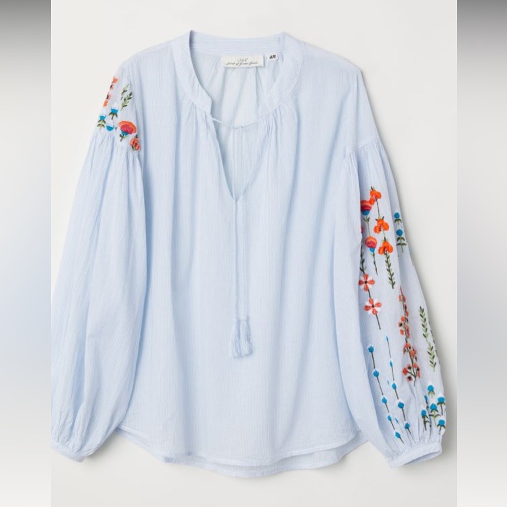 50% off w❤️ H&M L.o.g.g. Calab Embroidered Poet boho cottagecore Blouse 6 007